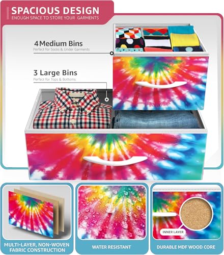 Sorbus 7-Drawer Dresser for Kids Bedroom, Wood Top (Dark Tie-dye) - image 5