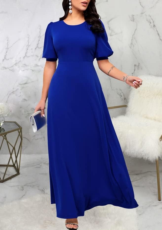 SperLucky Maxi Dresses for Women Elegant Long Dress Short Sleeve Dress Casual Round Neck Loose Party Dress - Image 3