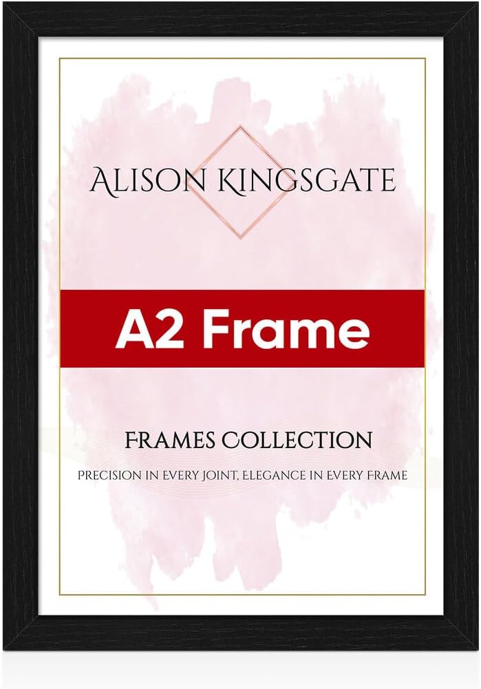 Alison Kingsgate Modern A2 Black Picture Frame - Engineered Wood Photo Frame with Shatterproof Perspex Front - Ideal for Posters, Certificates & Artwork