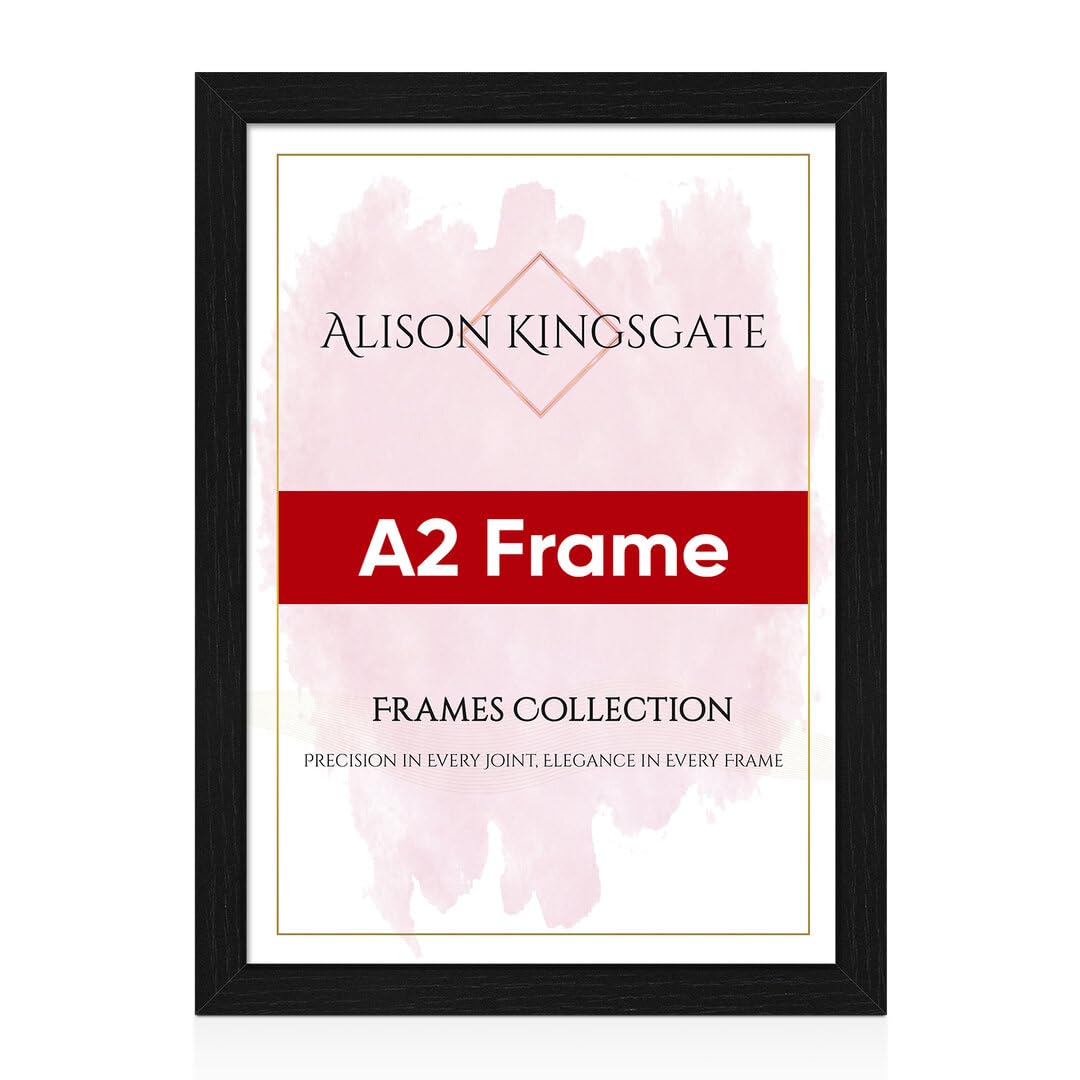 Alison Kingsgate Modern A2 Black Picture Frame - Engineered Wood Photo Frame with Shatterproof Perspex Front - Ideal for Posters, Certificates & Artwork
