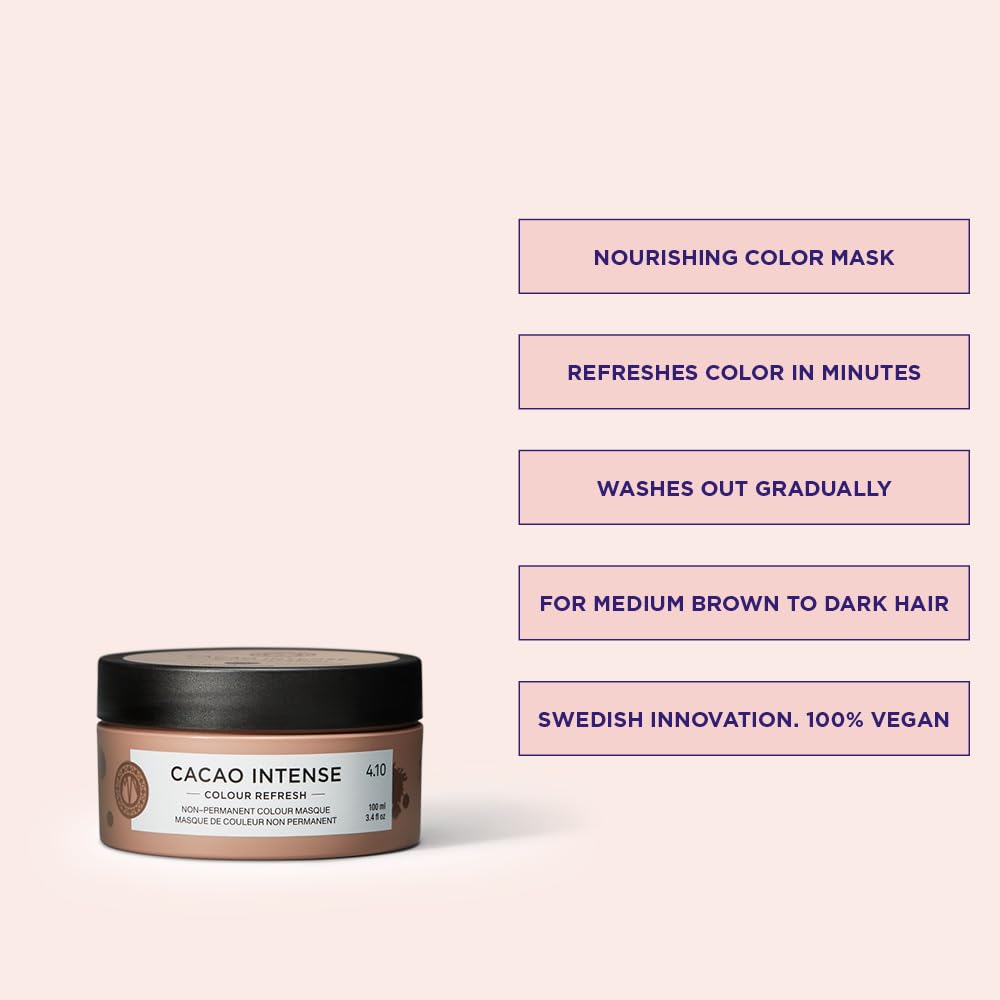 Maria Nila Color Refresh, Cacao Intense, Dark Brown Hair Mask, Semi-Permanent Pigments, 100% Vegan & Sulfate/Paraben free
