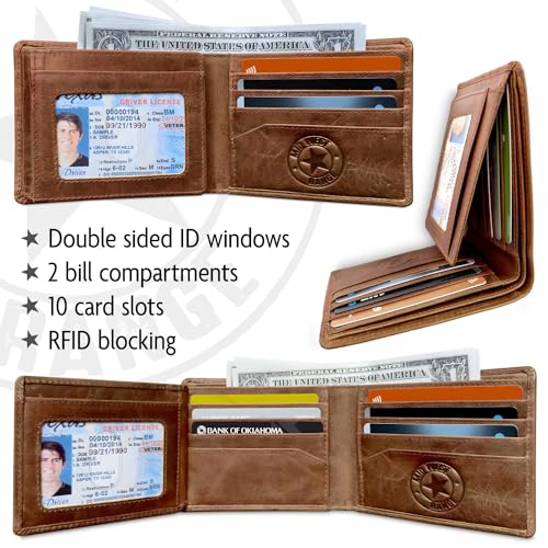 Patriotic Biker Wallet with Chain for Men - Distressed Brown Leather Wallet w/ 10 Card Slots – 100% Leather motorcycle wallet - Mens Chain Wallet. Gift wallet for Biker3