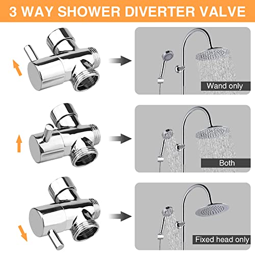 G1/2\" Shower Head Diverter Valve, Solid Brass Shower Arm Universal 3-Way Diverter Valve for Hand Held Showerhead and Fixed Spray Head, for Home Hotel Bathroom(Silver) - Thumbnail 7