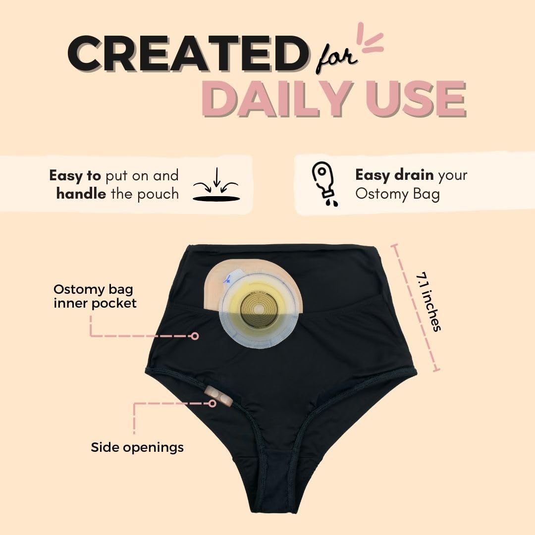 SIIL Stomahöschen Schwarz Ostomy | Stomabeutelhalter mit Innentasche für Stoma-Hernie-Stützunterwäsche