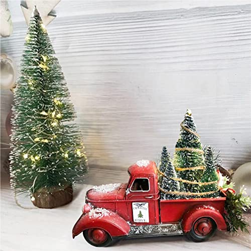 Naladoo 1PC Christmas Farmhouse Red Truck Decor, Vintage Red Resin Pickup Truck Car Model with Christmas Trees Ornaments, Christmas Tree car Decoration Home Decor Collectible Vehicles Xmas Gifts