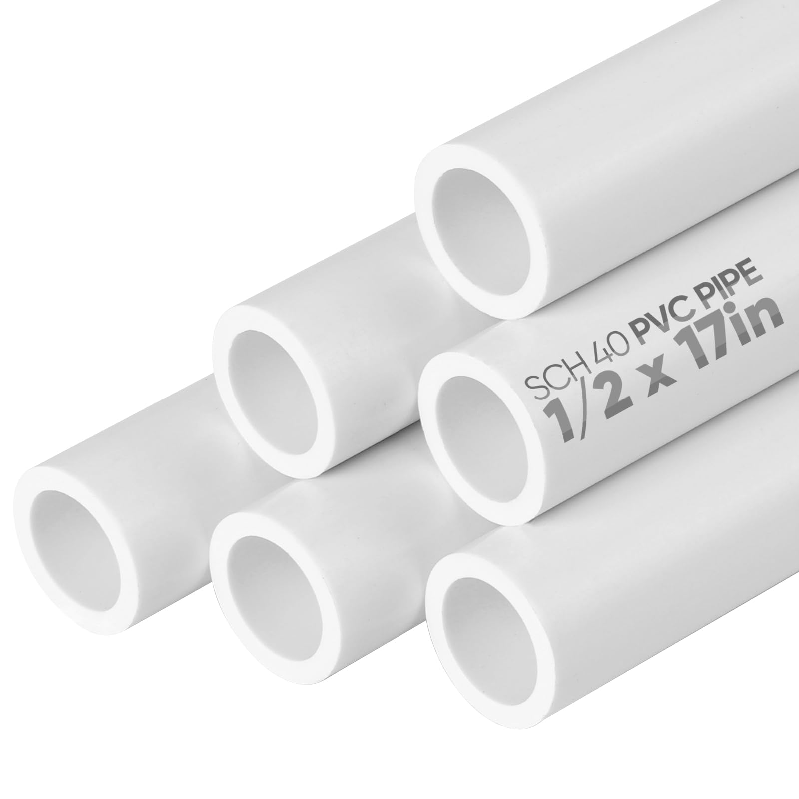 DOUYUDAO Schedule 40 White PVC Pipes, 6Pcs 1/2 Inch PVC Pipe, 17" Long