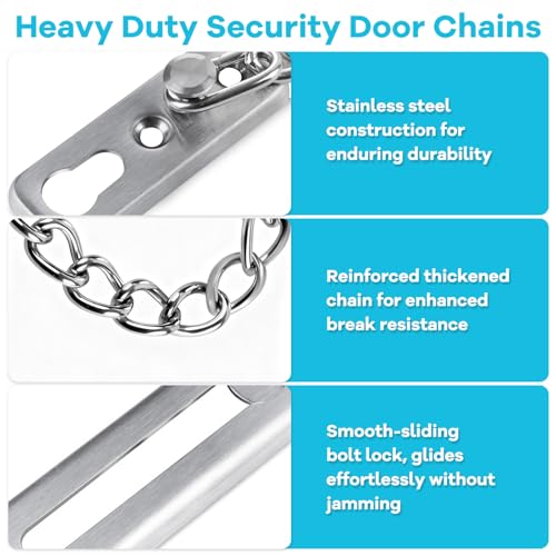 elzle Tür Sicherheitskette aus Edelstahl rostfrei mit Anti-Diebstahl-Taste, 4 Schrauben inklusive, Türsicherung für Haustüren, Innentüren & Fenster (Silber)