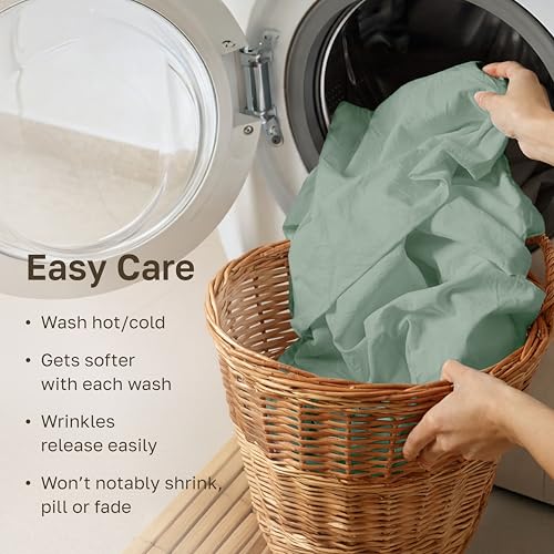 Image of Soft Natural 100% Cotton Sateen Queen Bed Sheets, 4 Pc Set, Frosty Green
