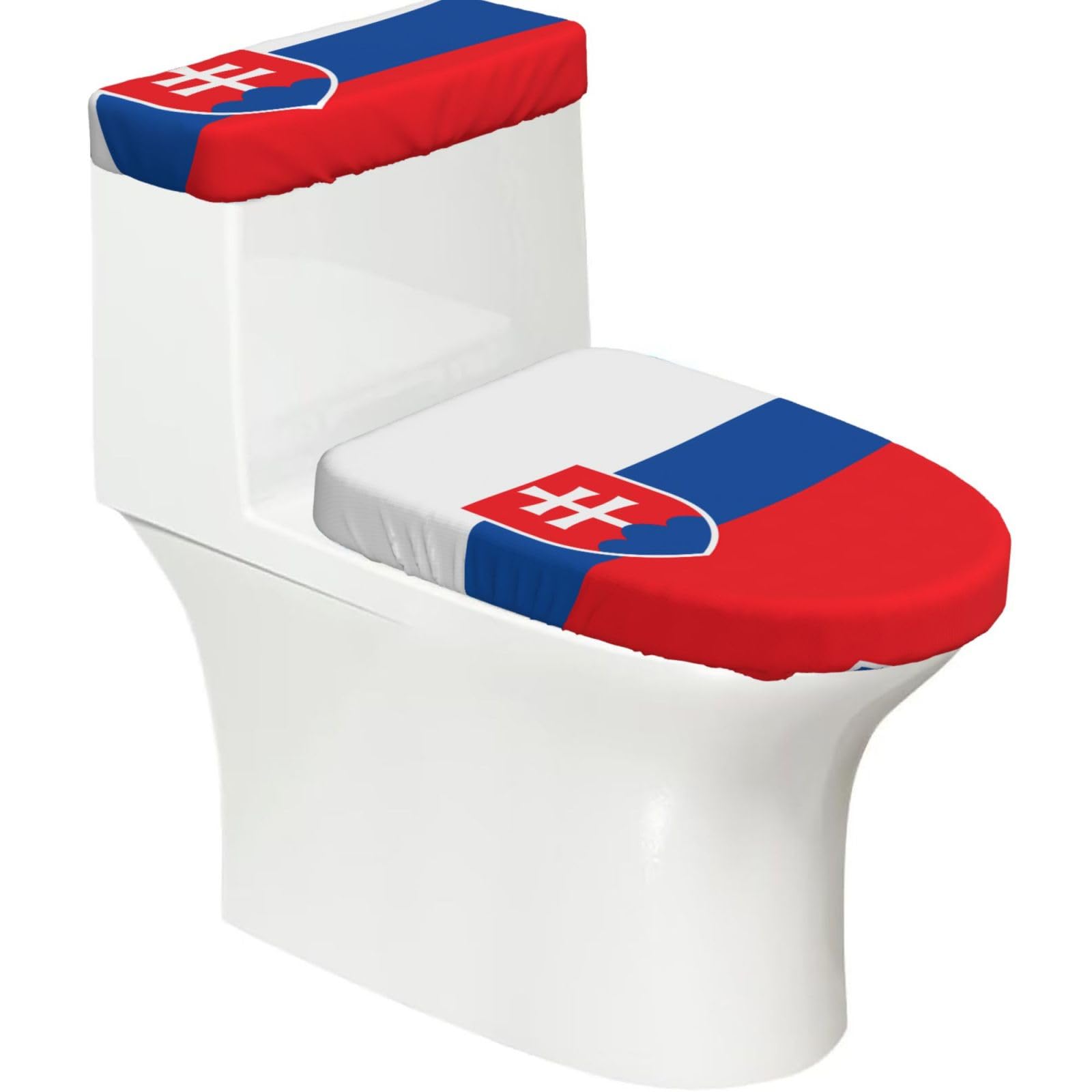 Flag of Slovakia Elastic Toilet Cover Set of 2-Stretchy Lid and Tank Covers for Bathroom, Soft Washable U Shape Toilet Decor