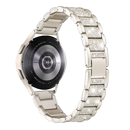 Mtozon Bling Women Bands Compatible with Samsung Galaxy Watch 7 6 5 4 40mm 44mm/Watch 3 41mm/Samsung Active 2 40mm 44mm/Watch4 Classic/Galaxy Watch 5 pro/Metal Dressy Wristbands, Champagne Gold