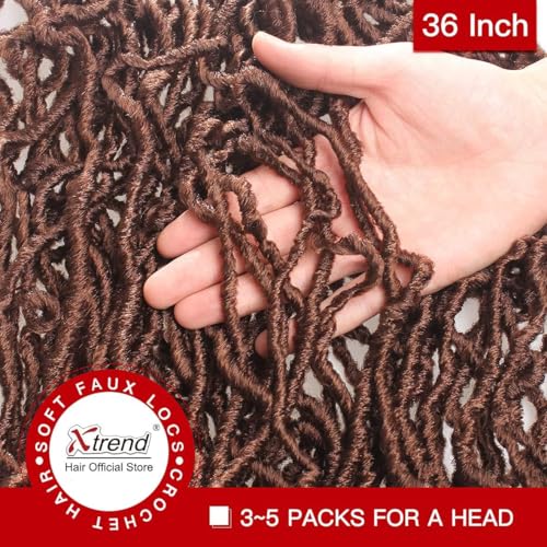 Xtrend 7Packs 30 Inch Nu Faux Locs Crochet Hair Dark Brown Natural Goddess Faux Locs Soft Locs Wavy Dreadlock Crochet Hair Extensions 12strands/pack for Black Women 30# - Image 4