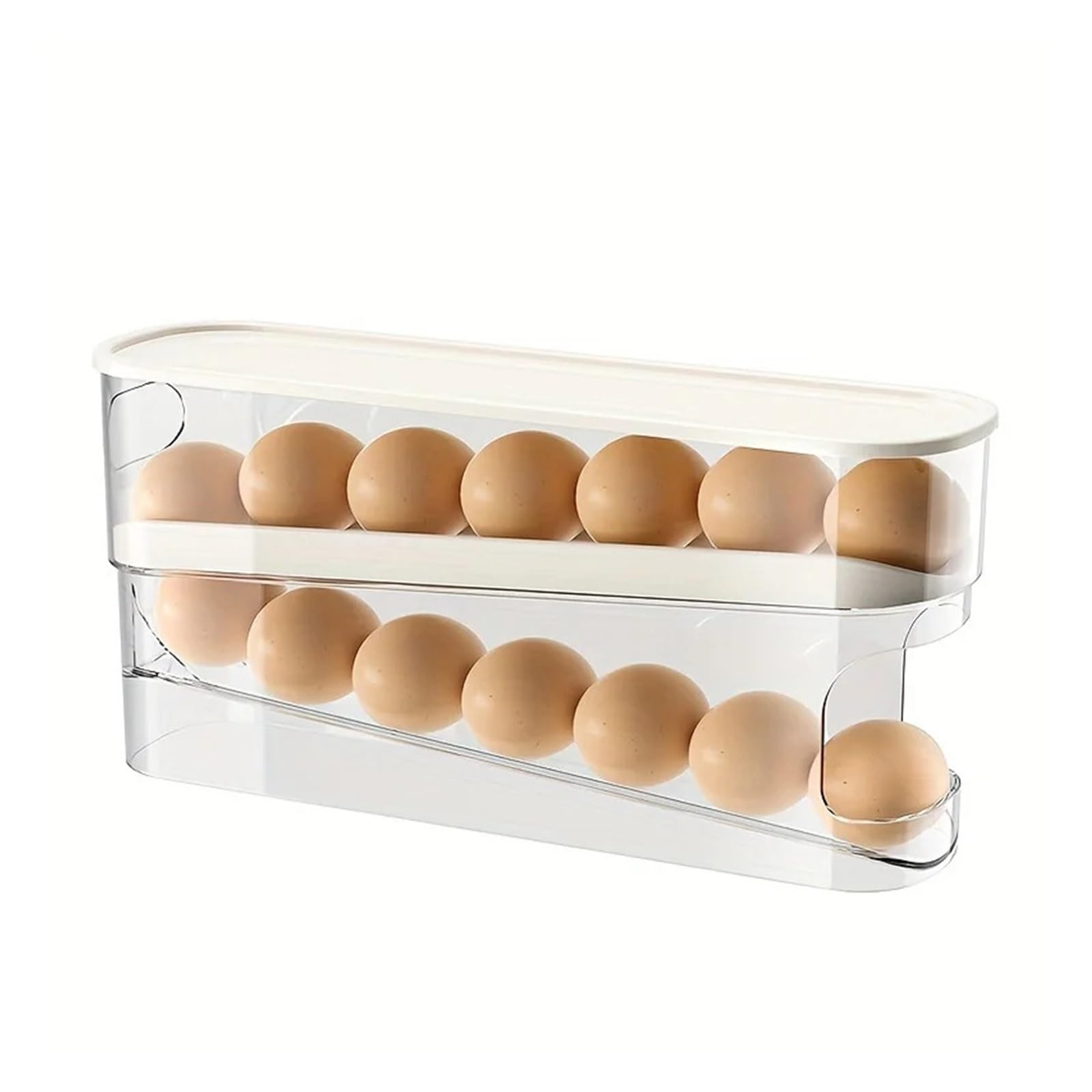 YCENJEPSAZ Bilayer Fridge Egg Storage Box Automatic Rolling Eggs Holder Rack Ladder Style Refrigerator Eggs Dispenser Egg Organizer Holder(Transparent white)
