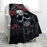 Jekeno Skull Blanket Gifts for Women Men, Rose Skull Throw Blankets for Adult Kids, Halloween Christmas Birthday Valentine's Day Gothic Decor Gifts for Home Bed Couch 50'X60'