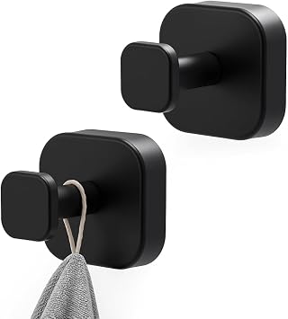 Suction Cup Hooks for Shower, Stainless Steel Suction Hook for Bathroom, Removable Towel Hooks for Kitchen Wall, Glass, Mirror, Tile, Looafh Hook for Hanging Black*2