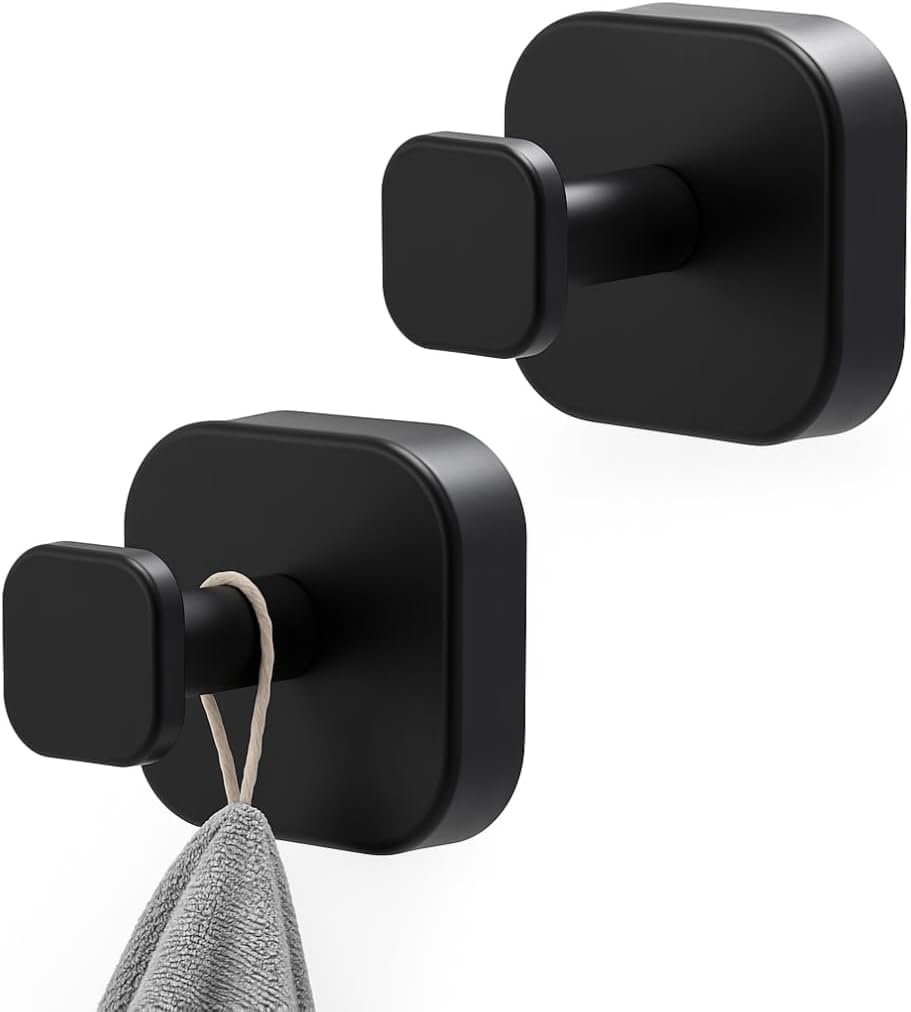 Guojanfon Suction Cup Hooks for Shower, Stainless Steel Suction Hook for Bathroom, Removable Towel Hooks for Kitchen Wall, Glass, Mirror, Tile, Looafh Hook for Hanging (Black*2)