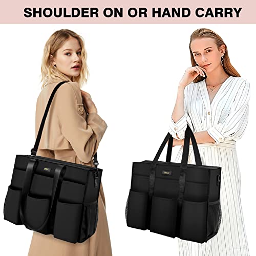 IBFUN-Utility-Tote-Bag-with-24-Exterior-Interior-Pockets-Zip-Top-for-TeacherStudentWork-WomenLarge
