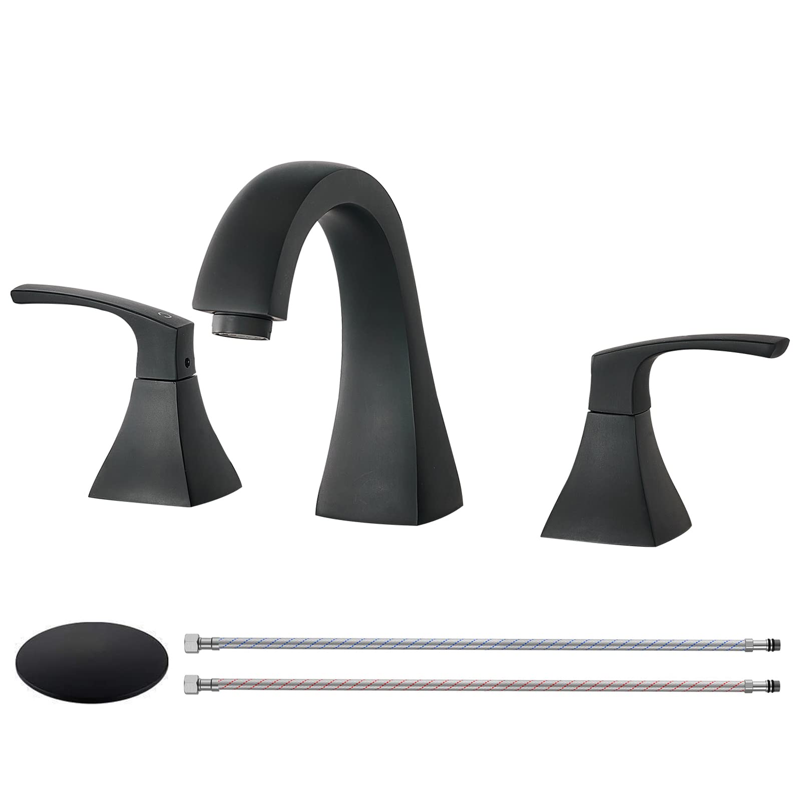 VAPSINT Two Handle Widespread Bathroom Faucet Black,3 Hole 8 inch Matte Black Bathroom Sink Faucet,Faucet for Bathroom Sink Lavatory Vanity with Pop Up Drain Supply Hoses