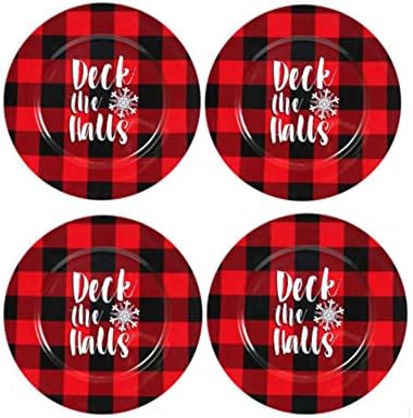 Red Deck the Hauls Charge Plates Red and Black Set of 4 Plastic Christmas Plates
