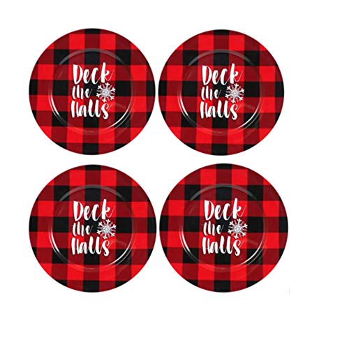Red Deck the Hauls Charge Plates Red and Black Set of 4 Plastic Christmas Plates