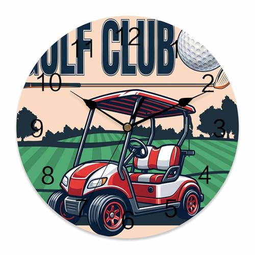 TOUBE Wall Clock 10 Inch Vintage Golf Club Round Silent