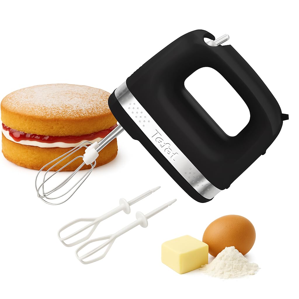 Tefal Tefal Black Collection Compact Electric Hand Mixer, 2 Speeds, 2 Stainless Steel whisks, 2 Emulsion Whisks, Baking, Cakes, Multif
