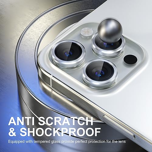 Image of Choiche Compatible for iPhone 15 Pro /iPhone 15 Pro Max Camera Lens Protector, 9H Tempered Glass Camera Cover Screen Protector Metal Ring Decoration Accessories (Silver)