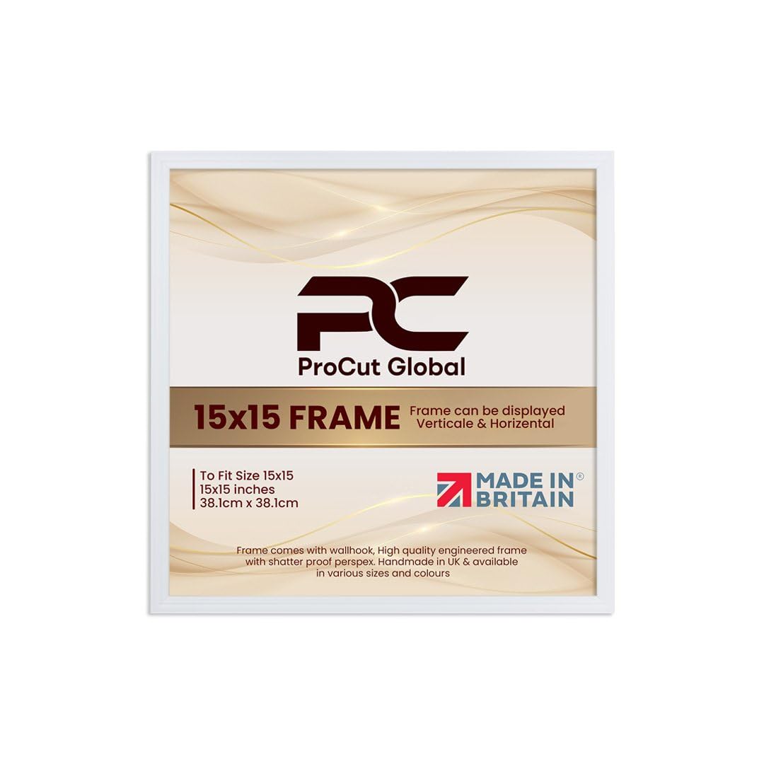 Procut Global 15X15 White Picture Frames - Classic Wooden Photo Frame with Shatterproof Perspex for Wall or Tabletop - Perfect for Posters, Certificates & Prints - Sizes & Colors Available