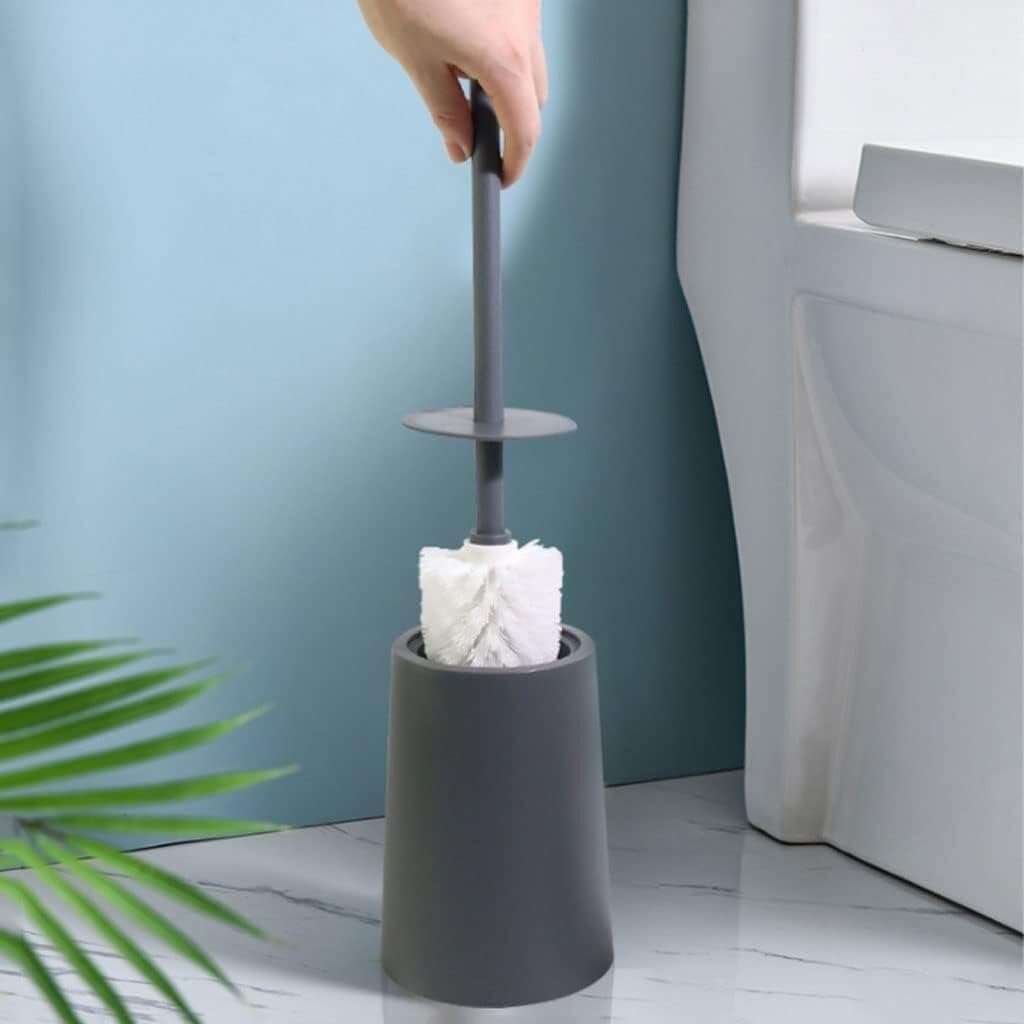 Plastic Toilet Brush with Holder, Detachable Brush Head, Non-Slip Ergonomic Handle, Space-Saving Design