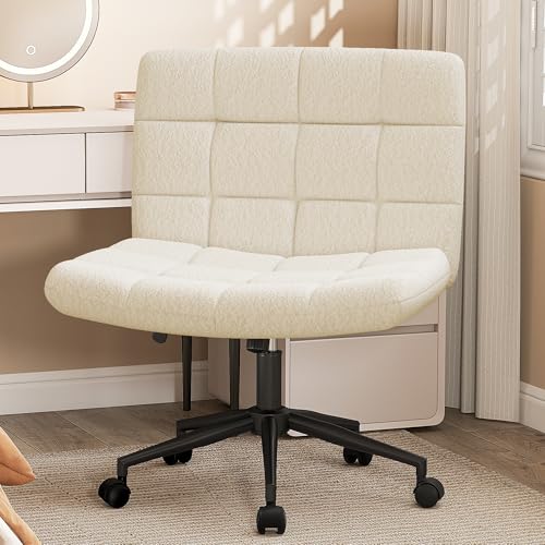 Furnimart Swivel Criss Cross Legged Chair with Wheels for Home Office, Wide Armless Desk Chair...
