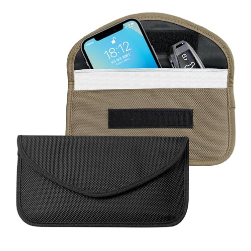 Lyxheth 2PCS Faraday Bags for Car Key and Cell Phone, Signal Blocking Bag, Faraday Key Fob Protector, Universal Cell Phone Privacy Card Protection Car Accessories for Anti-Thefting (Black+Khaki)