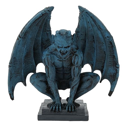 BowyTrading Gargoyle Statue Gothic Sculpture, Lifelike Resin Decorative Ornament with Blue Finish, Gothic Garden Statue for Home Yard Office Decor, Unique and Mysterious Gothic Figurine