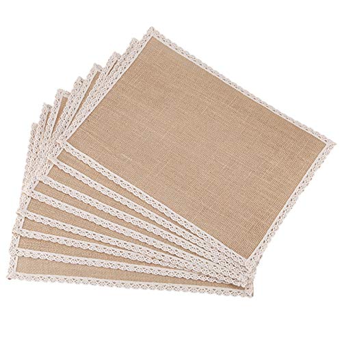 CTRLZS 8Pcs Linen Table Mat Lace Placemat Set Natural Jute Woven Tableware Mat Wedding Party Decoration