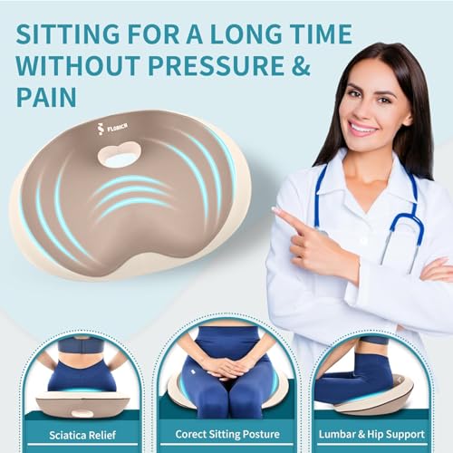 Image of FLORICH Seat Cushion Lumbar Support Pillow for Office Chair, Car Lower Back Support, Ergonomic Desk Chair Pillow for Butt and Back Support of Memory Foam Seat Pad(Brown)