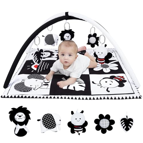 Image of Lovvie & Joy Baby Play Activity Gym Tummy Time Mat for Infant,Baby Gyms & Playmats for Babies 0 to 3 6 9 12 Months with 5 Toys for Early Sensory Exploration and Motor Skill Development