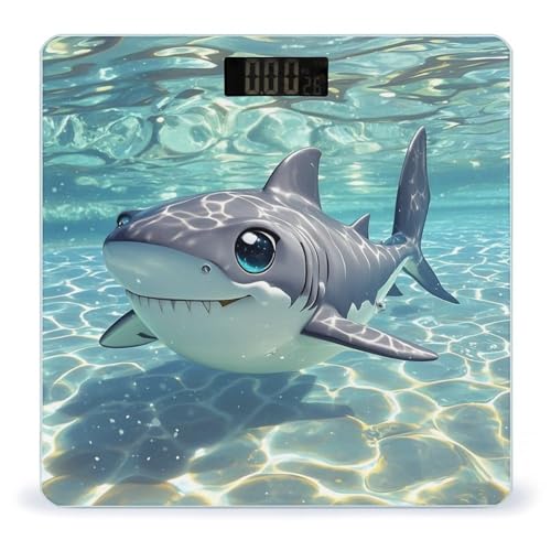 Báscula digital de baño con tiburón flotante y pantalla LCD miniatura 1