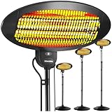 tectake® Riscaldatore a infrarossi, 2000W, Lampada Riscaldante Regolabile in Altezza, per Interni ed Esterni, Lampada Infrarossi Riscaldante, 3 Livelli di Potenza, Protezione Anti-Ribaltamento - Nero