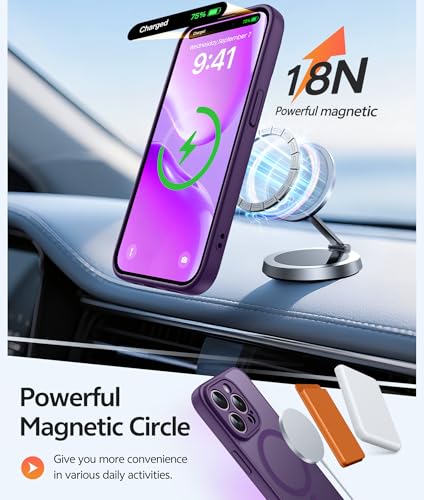Image of FNTCASE for iPhone 14 Pro Case: [Compatible with Magsafe] Translucent Matte Cases with [Full Camera Protection] [Screen Protector] Military Grade Shockproof Protective Phone Cover - Purple