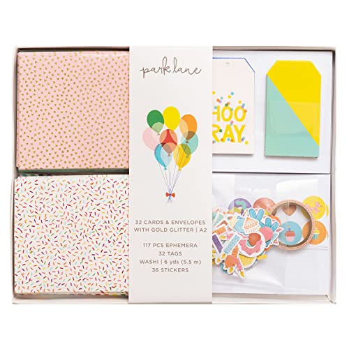 Product Image of the Party Card Making Kit and Supplies | 32 Blank Cards with A2 Envelopes, Washi Tape, Stickers, Ephemera, and Gift Tags | Colorful Paper Crafting for DIY Greeting Cards