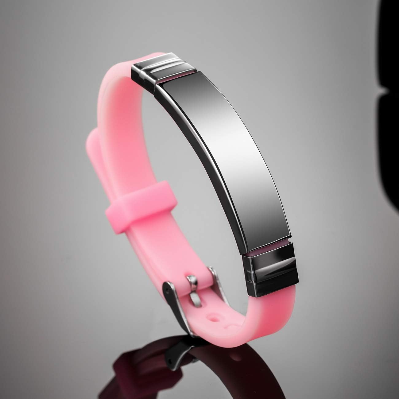 MeMeDIY Personalized Bracelet Engraving Names Silicone Sport Wrist Identification ID Tag Bracelet Customized for Men Women Kids Stainless Steel Rubber Adjustable - (13mm Wide, Pink Color): Clothing, Shoes & Jewelry