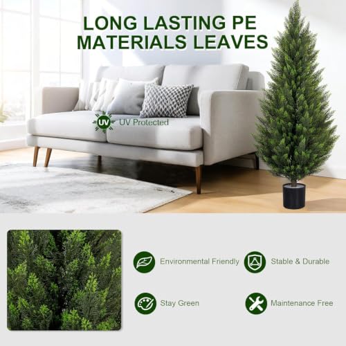 Image of VIVATREES 2Pack 3FT Artificial Cedar Trees in Pots, UV Resistant Faux Evergreen Plants for Indoor Outdoor Decoration, Modern Porch & Entryway Greenery