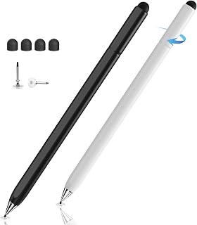 Stylus Pen for Touchscreen, Magnetic Body & Rotate Design for Hidden Disc Tip, 2-in-1 Stylus for Apple/iPhone/iPad Pro/Android/Tablets/Chromebook, Compatible with All Touch Screens (Black/White)