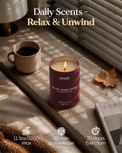 Image of M&SENSE Black Berry Cider Scented Soy Candles,11.3 oz Fall Candle Non Toxic,Aromatherapy Candle for Stress Relief Meditation Relaxing