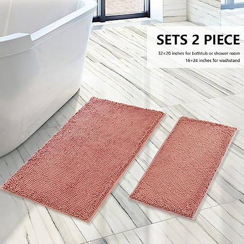 Image of BOANKODU Bathroom Rugs Sets 2 Piece, Extra Soft Chenille Bath Mat Absorbent Bathroom Rug, Bathroom Mat with Sturdy PVC Non-Slip Bottom, Machine Washable Bath Rugs (32x20 Inch + 24x16 Inch, Deep Pink)