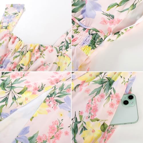Image of GRACE KARIN 2026 Women's Summer Floral Wedding Guest Dress,Beach Flowy A Line Maxi Off Shoulder Bridesmaid Dresses