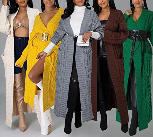 NRTHYE Women's Long Sleeve Open Front Cable Knit Long Cardigan Sweater with Pockets Loose Sweater Outwear Coats4