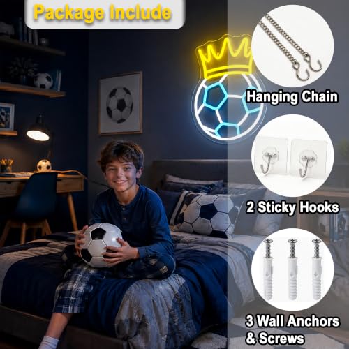 Image of Soccer Neon Sign for Wall Decor Light Up Sign Led Signs for Room Party Home Wall Decor USB Powered