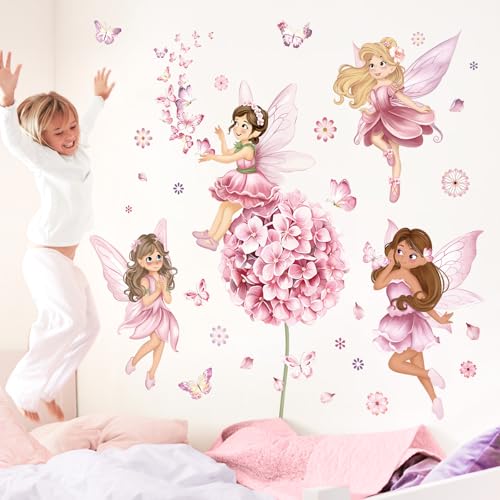 Vinilos Decorativos Fairy Girl con Flores y Mariposas miniatura 3
