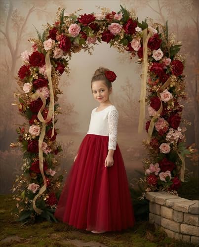 Image of 2Bunnies Girl Peony Lace Back A-Line Straight Tutu Tulle Party Flower Girl Dress