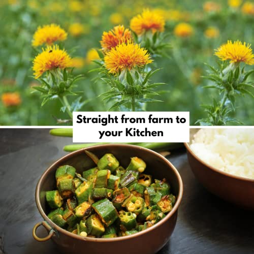 Image of Healthy Roots 0.5L Cold Pressed Safflower /Kardai Oil (Virgin, Chekku /Ghani) - 0.5 Litre Wood Pressed safflower oil for cooking