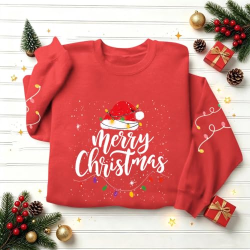 Aymnlox Christmas Shirts for Women 2026 Merry Graphic Crewneck Sweatshirt Long Sleeve Holiday Pullover Festive Casual Winter Top christmas shirts for women 2026 long sleeve Red XS - image 7